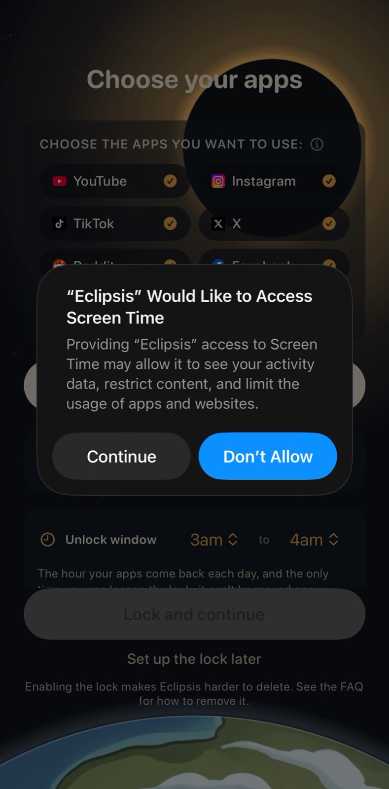 Apple's Screen Time access prompt
