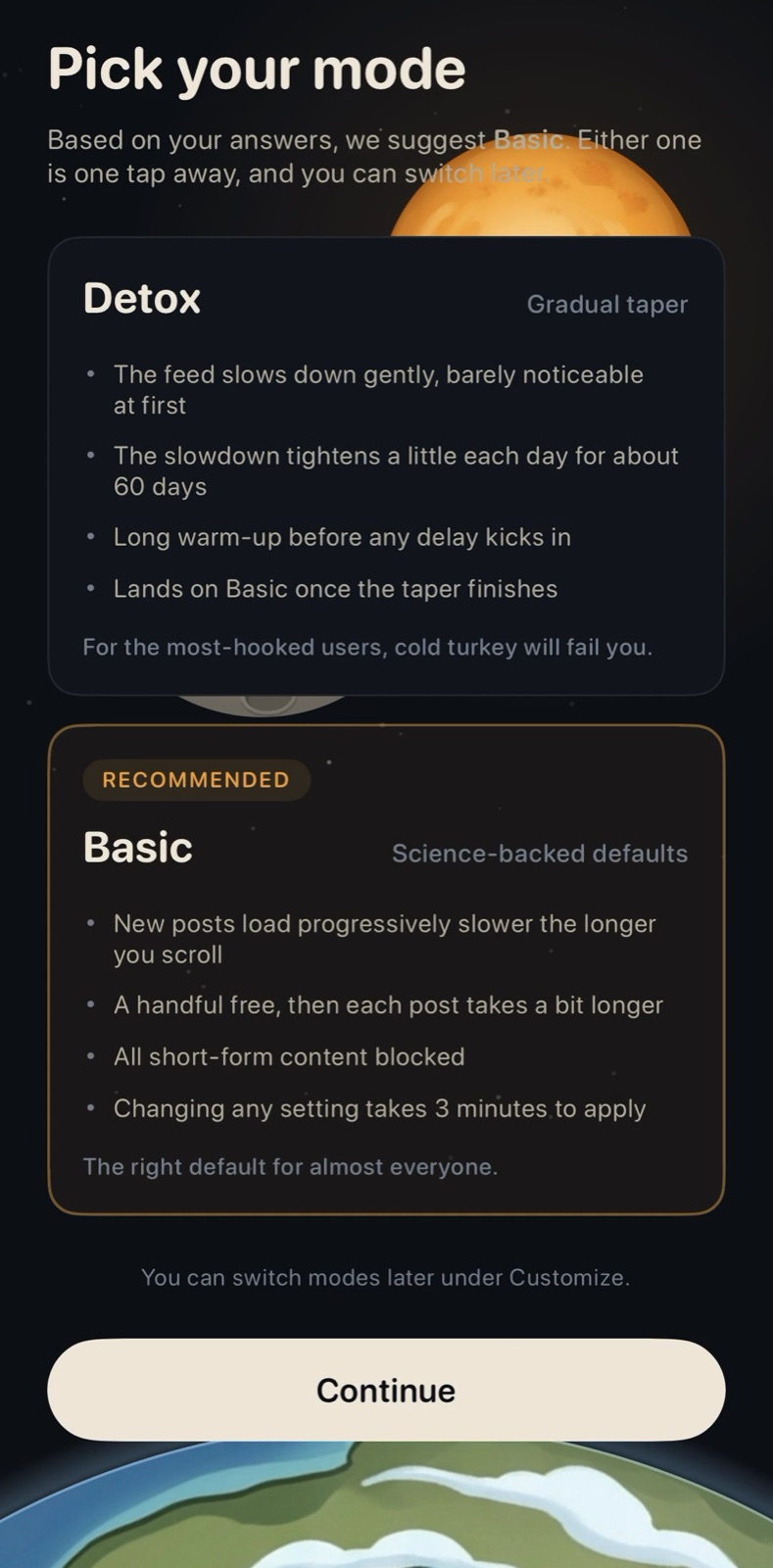 Pick your mode: Detox or Basic