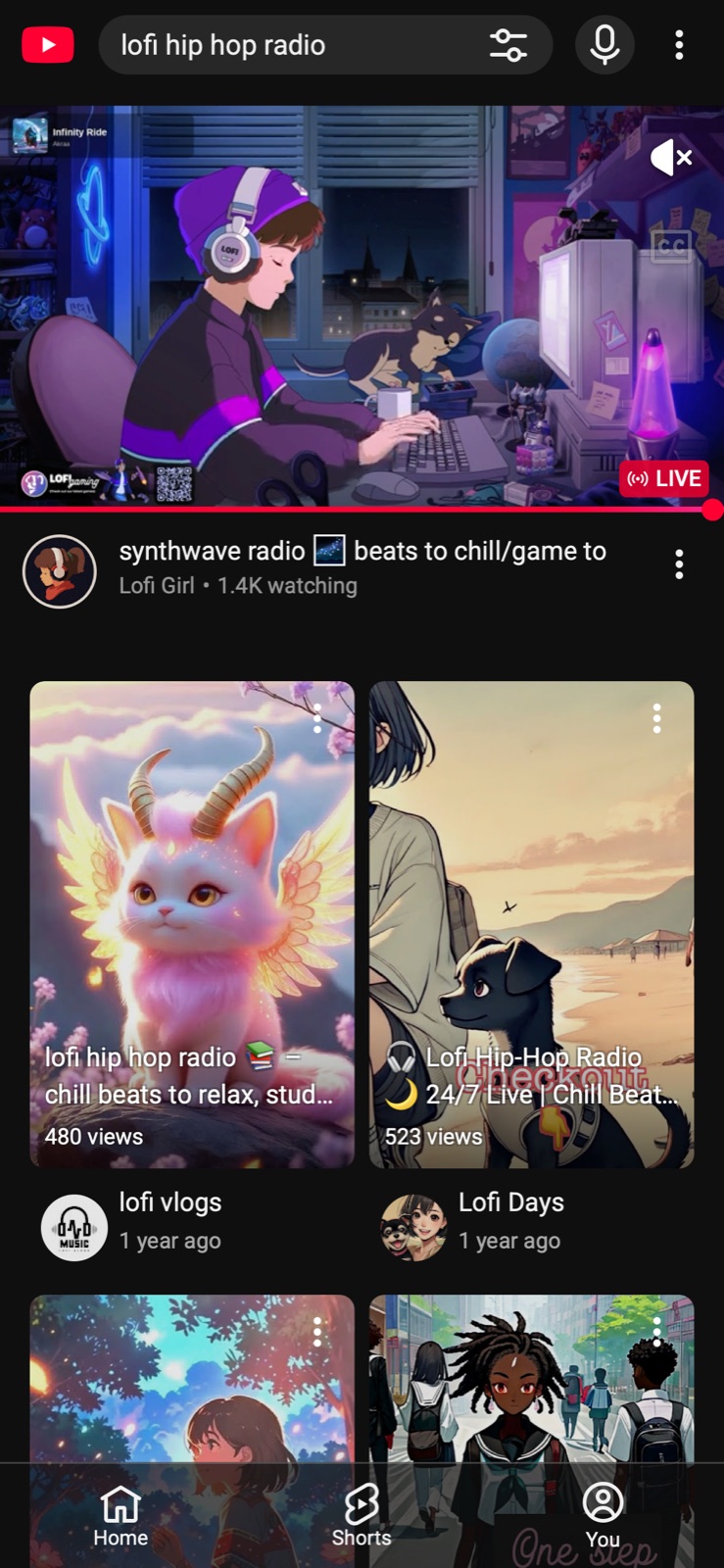 m.youtube.com search results with a Shorts shelf and Shorts tab