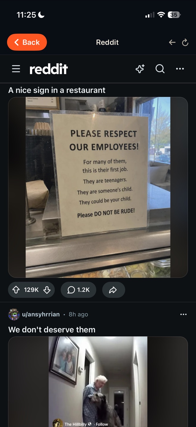 The same Reddit feed with the next post now showing