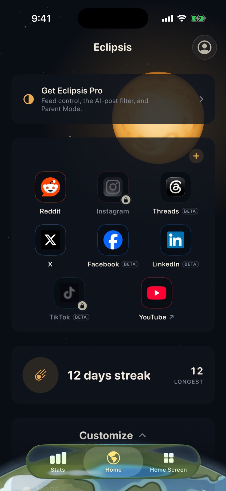 The Customize panel with Feed Cleaning Mode and Time Back Mode