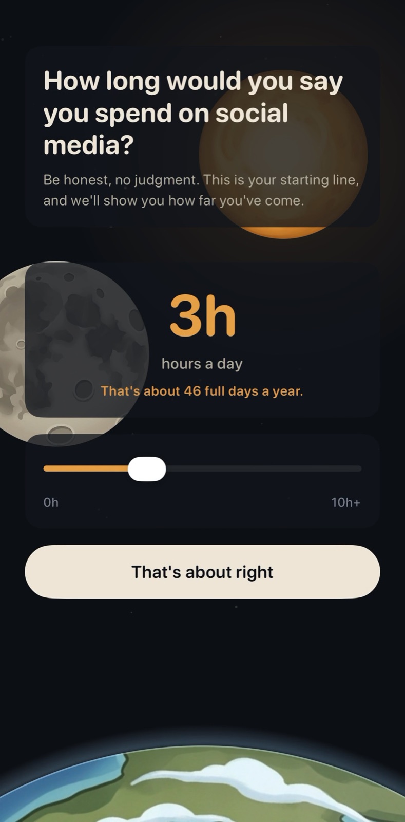 How long do you spend on social media, with a slider at 3 hours