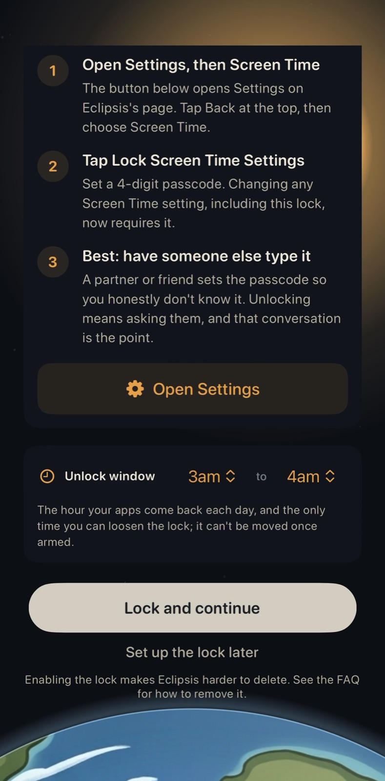 Lock and continue button under the unlock window