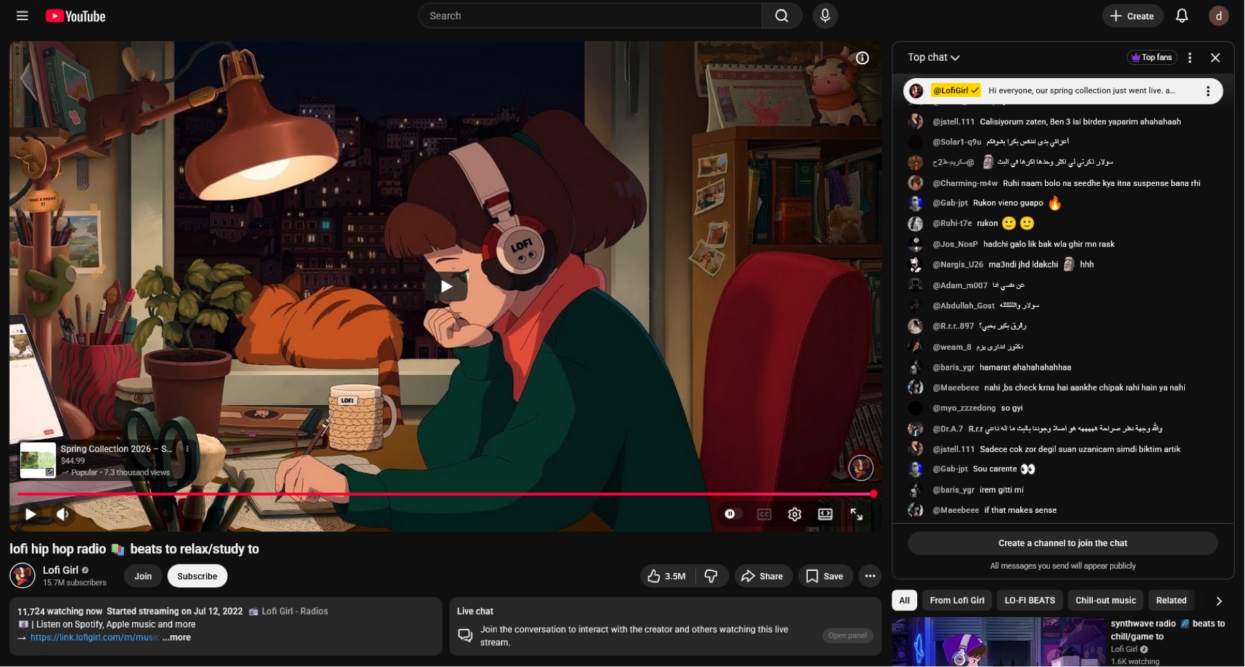 A YouTube watch page with a sidebar of recommended videos
